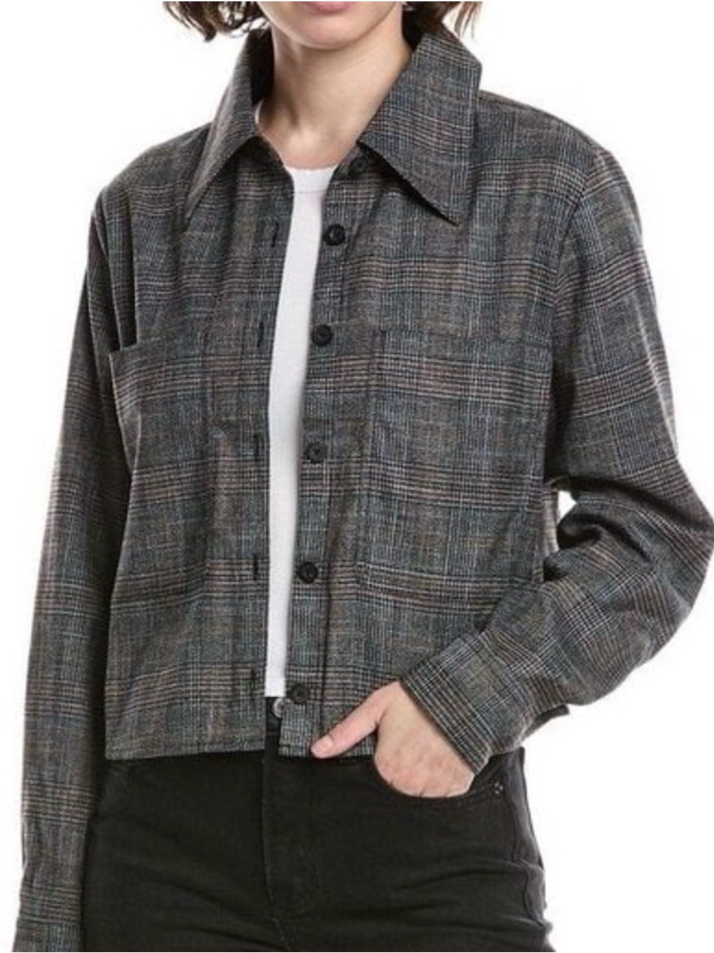 Cabi Gray Plaid Lightweight Crop Shirt Jacket
